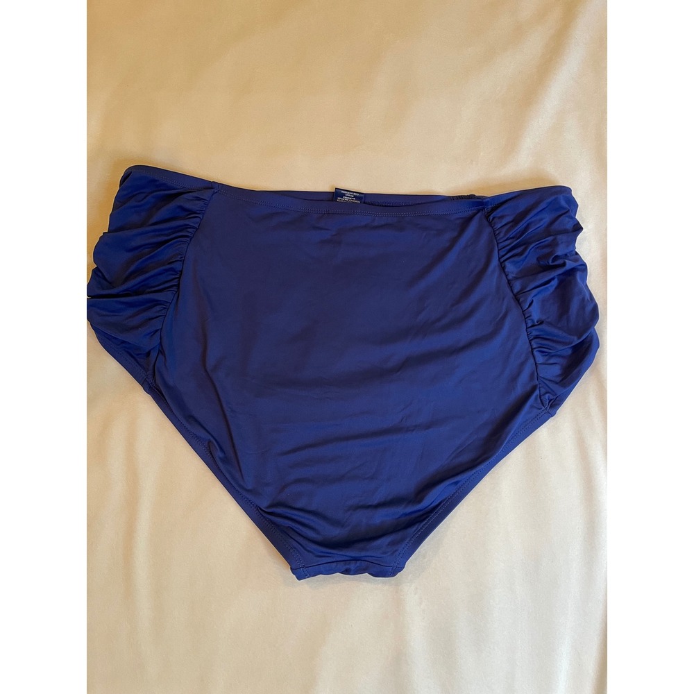 Apt. 9 Womens Navy Blue Ruched High Waisted Bikini Bottoms Size 2X Full Coverage - Picture 7 of 11